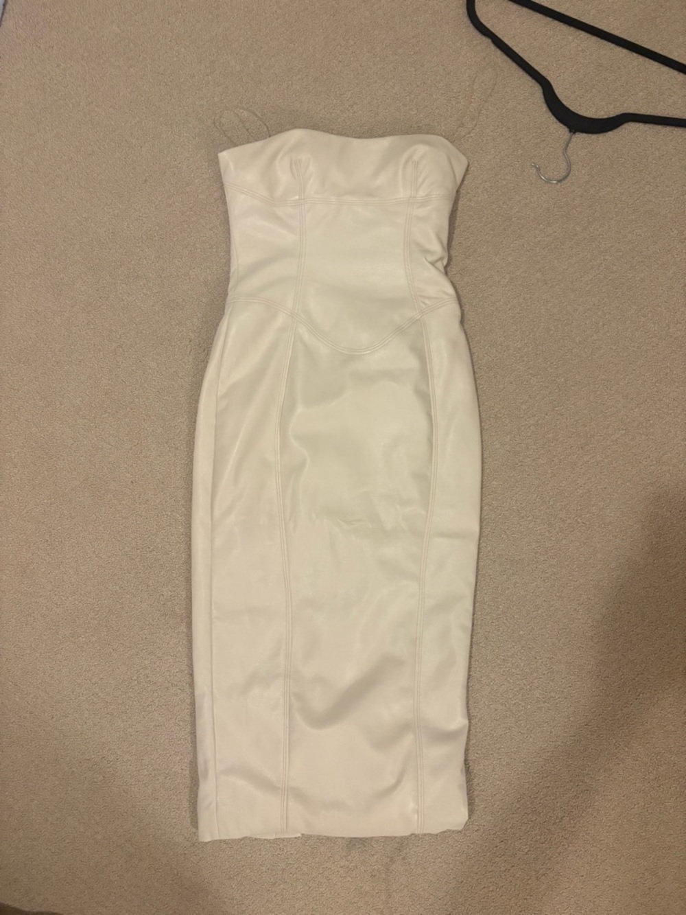 House of CB Camilla Ivory Vegan Leather Strapless Corset Bodycon Midi Dress - Picture 3 of 4
